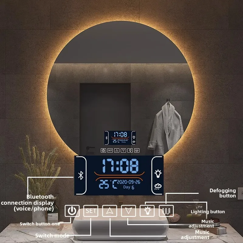 Round Mirror Wall-mounted Smart Bathroom Mirror Led Touch Screen High Definition Anti-fog Luminous Wall-mounted Mirror
Round Mirror Wall-mounted Smart Bathroom Mirror Led Touch Screen High Definition Anti-fog Luminous Wall-mounted Mirror