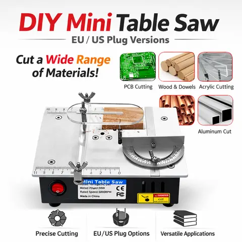 DIY Mini Table Saw 96W 5000RPM Precision Cutting Machine for Wood PCB Plastic Aluminum EU/US Plug