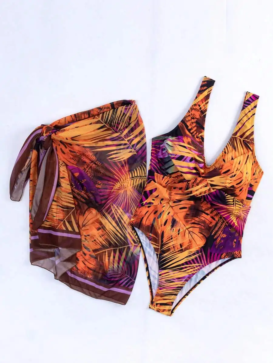 Tropical Print One Piece Swimsuit With Cover Up For Women Summer Beach
Tropical Print One Piece Swimsuit With Cover Up For Women Summer Beach