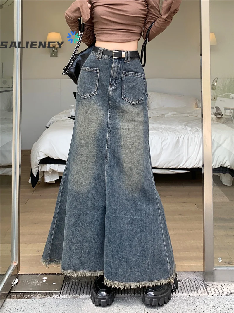 Retro Fringe Fishtail Denim Skirt Woman Spring 2024 High Waist A-line Mid Length Skirt
Retro Fringe Fishtail Denim Skirt Woman Spring 2024 High Waist A-line Mid Length Skirt