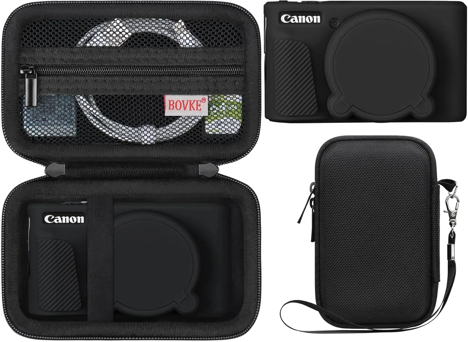 Hard Case + Silicone Cover for Canon PowerShot SX740/SX730, Shockproof EVA Bag with Lens Cover & Wrist Strap, Black
Hard Case + Silicone Cover for Canon PowerShot SX740/SX730, Shockproof EVA Bag with Lens Cover & Wrist Strap, Black