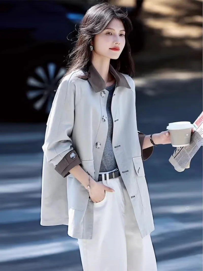 Women Spring Mid Length Workwear Windbreaker Jacket Casual Loose Lapel Single Breasted Outerwear J241
Women Spring Mid Length Workwear Windbreaker Jacket Casual Loose Lapel Single Breasted Outerwear J241