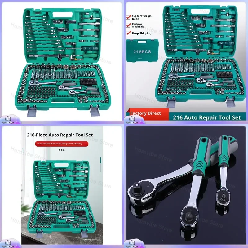 216-Piece Professional Tool Set with Cr-V Ratchet Wrenches Socket Set Metric SAE Hex Keys Drill Bits Heavy Duty Storage Case
216-Piece Professional Tool Set with Cr-V Ratchet Wrenches Socket Set Metric SAE Hex Keys Drill Bits Heavy Duty Storage Case