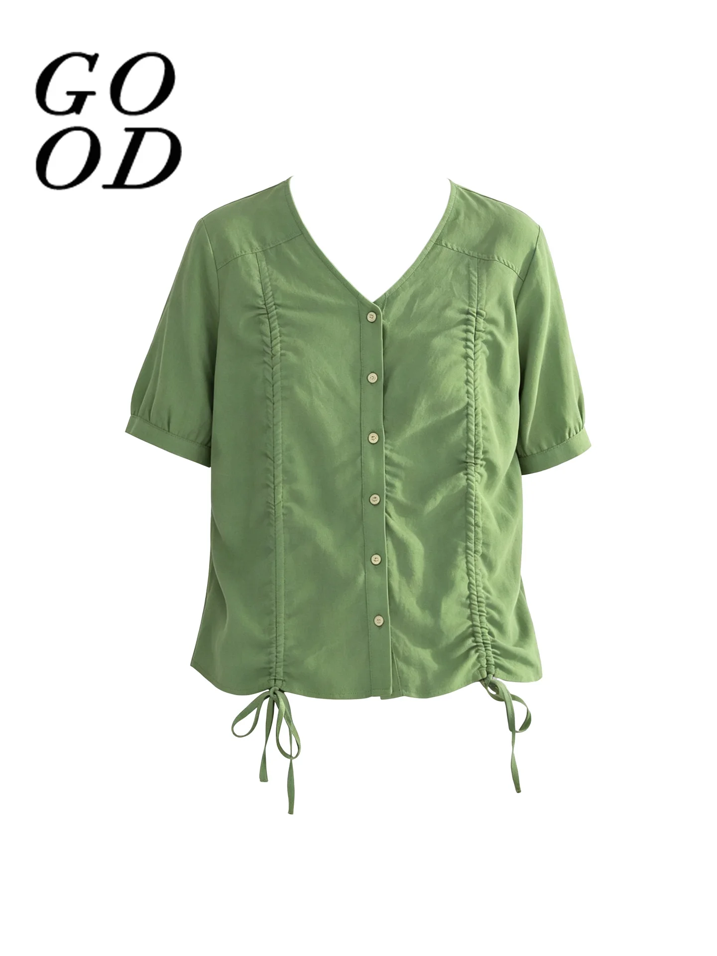 Artistic Style Drawstring Hem Shirt Short Sleeve Simple Quality Top Polyester Fiber Loose Fit V-Neck Sun Protection Casual Wear
Artistic Style Drawstring Hem Shirt Short Sleeve Simple Quality Top Polyester Fiber Loose Fit V-Neck Sun Protection Casual Wear