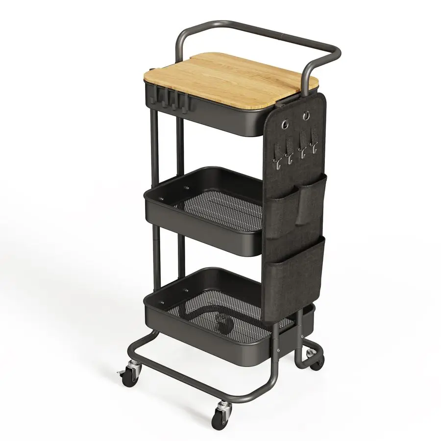 3 Tier Metal Utility Rolling Cart with Table Top and Side Bags, Tray Storage Organizer Wheels, Art Craft 4 Hooks for Kitchen Bat
3 Tier Metal Utility Rolling Cart with Table Top and Side Bags, Tray Storage Organizer Wheels, Art Craft 4 Hooks for Kitchen Bat