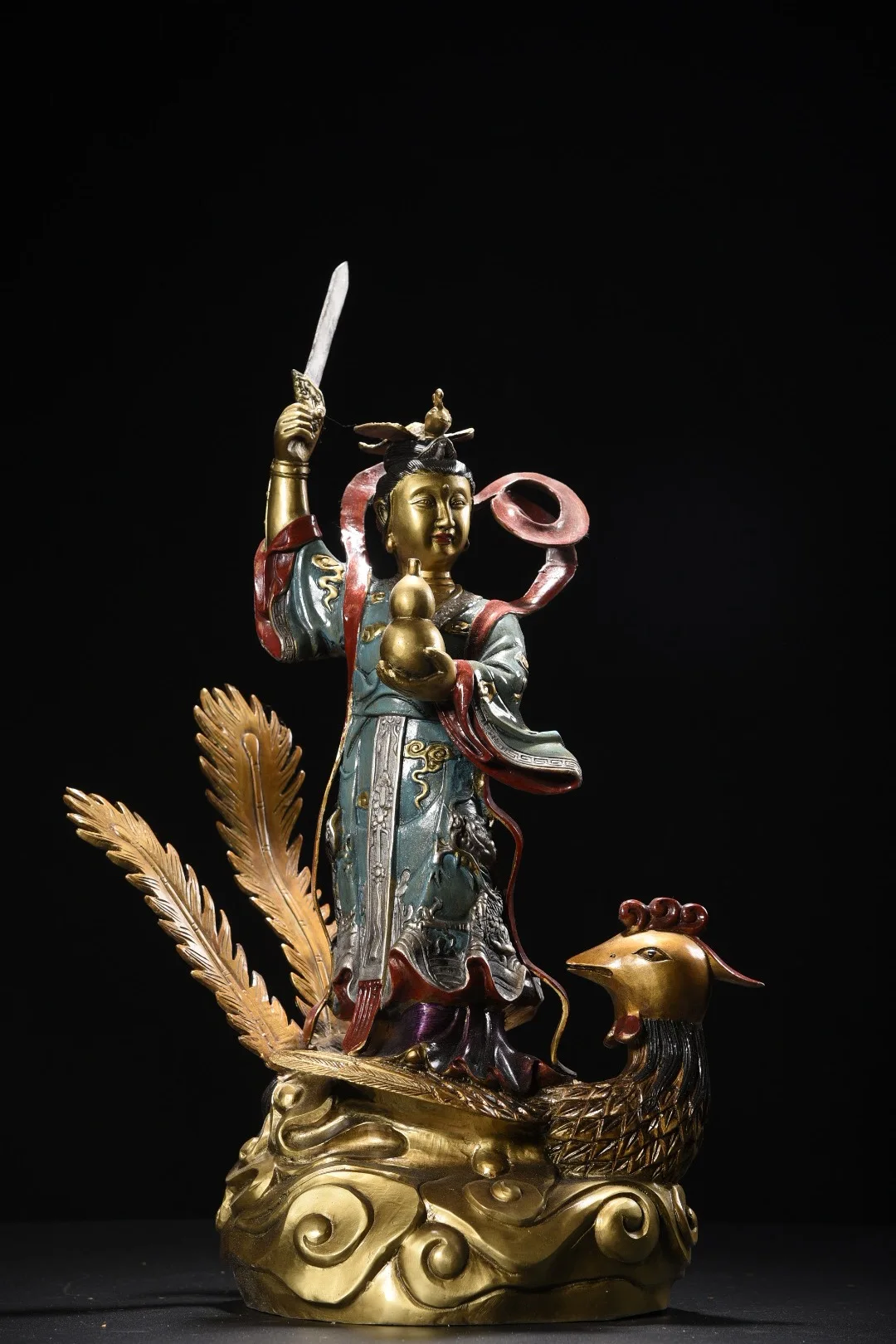 16"Tibetan Temple Collection Old Bronze Painted Nine Heavenly Mysterious Maidens immortal Buddha Phoenix Base Worship Hall
16"Tibetan Temple Collection Old Bronze Painted Nine Heavenly Mysterious Maidens immortal Buddha Phoenix Base Worship Hall