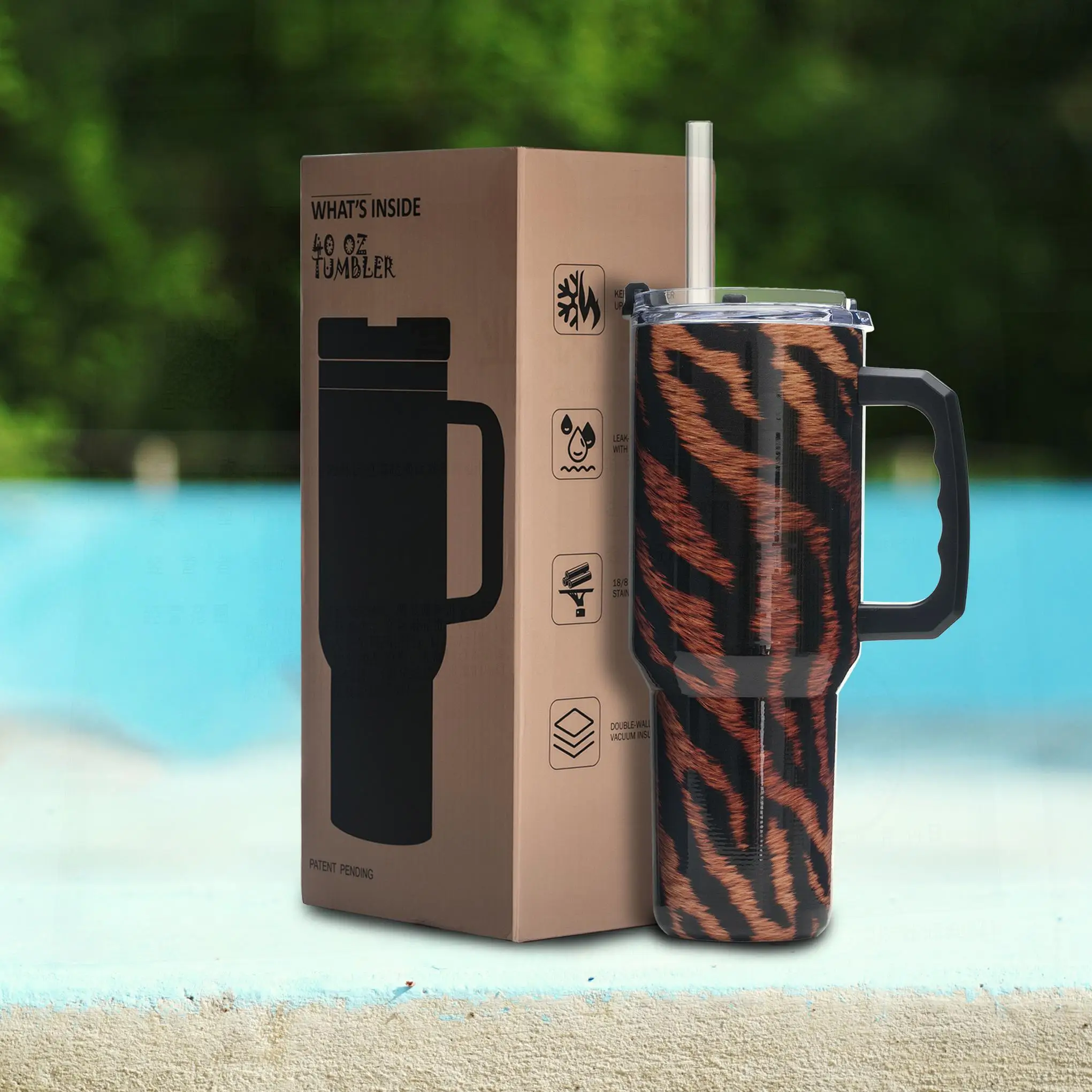 40oz Stainless Steel Fashion Tumbler, 3D Tiger Stripe, Vacuum Insulated Mug with Handle, Gift for Outdoors and Fitness
40oz Stainless Steel Fashion Tumbler, 3D Tiger Stripe, Vacuum Insulated Mug with Handle, Gift for Outdoors and Fitness