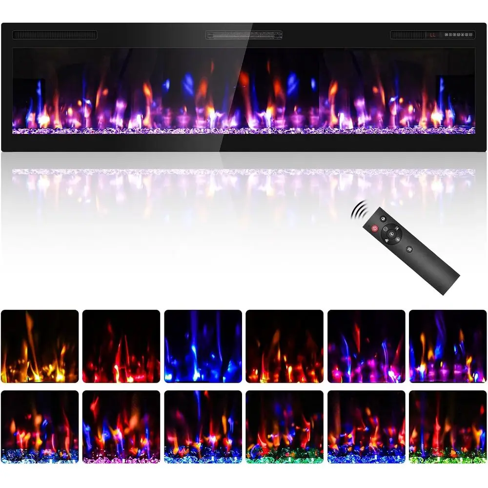 68 70 Wall-Mounted Electric Fireplace Heater, 750/1500W Slim Design, Crystal Flames, Low Noise, 8-Hour Timer
68 70 Wall-Mounted Electric Fireplace Heater, 750/1500W Slim Design, Crystal Flames, Low Noise, 8-Hour Timer