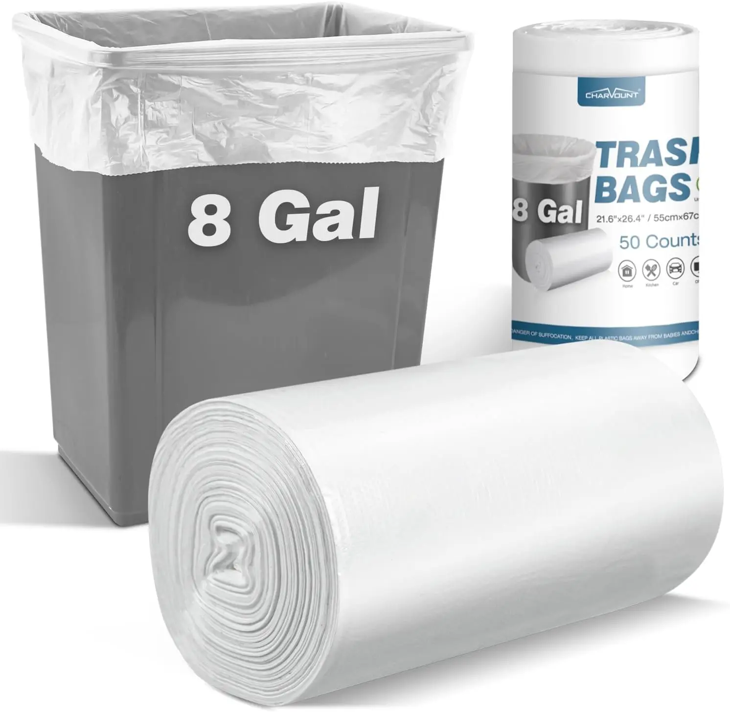 8 Gallon Trash Bags 50 Count Medium Garbage Can Liners for Bathroom Kitchen Office with Strong Leak-Proof Design
8 Gallon Trash Bags 50 Count Medium Garbage Can Liners for Bathroom Kitchen Office with Strong Leak-Proof Design
