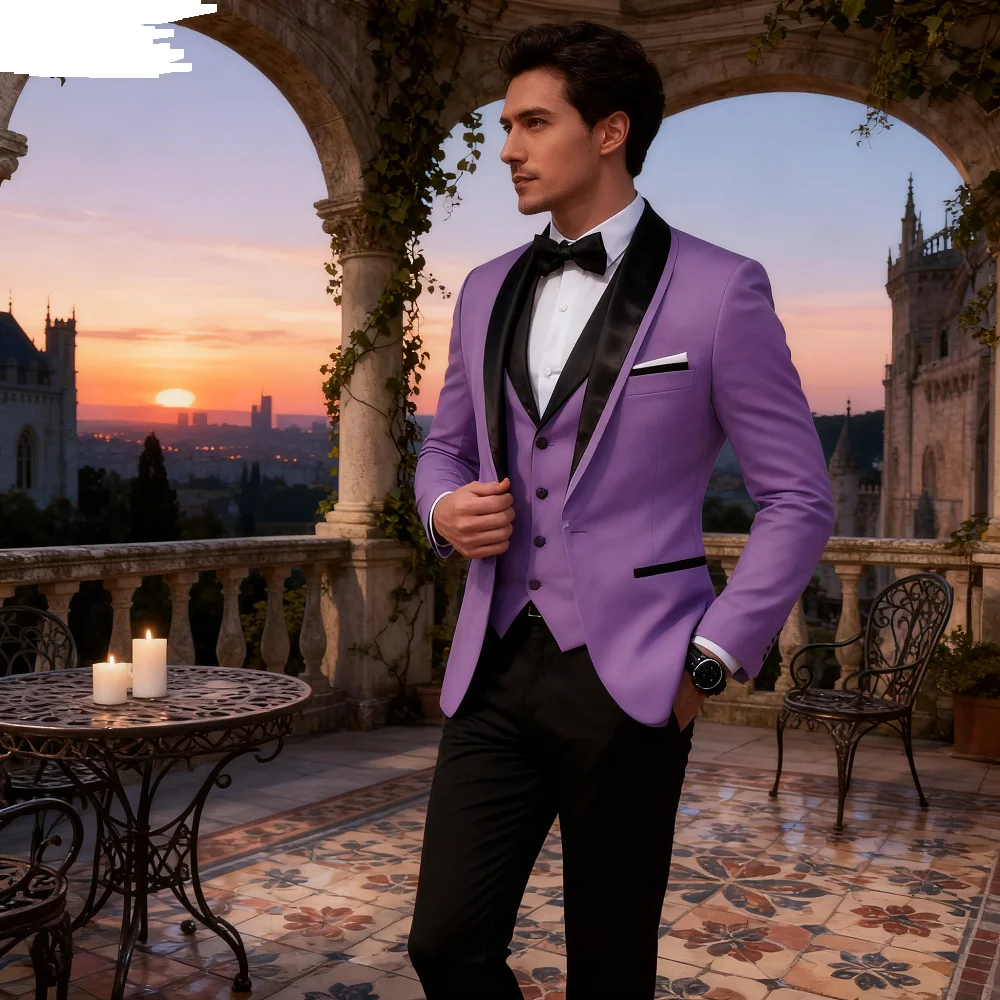 Men's Solid Wedding Tuxedo 3-Piece One-Button Lapel Jacket Vest Pants Slim Fit Dinner Groom Formal Suit with Shawl
Men's Solid Wedding Tuxedo 3-Piece One-Button Lapel Jacket Vest Pants Slim Fit Dinner Groom Formal Suit with Shawl