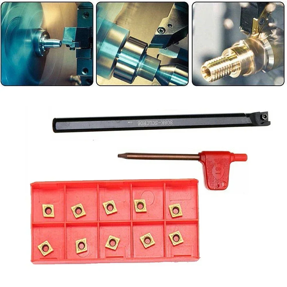 12pcs CCMT060204-HM Insert Blades T8 Wrench S08K-SCLCR06 Turning Tool Holder Lathe Boring Bar For Metalworking Tool Parts
12pcs CCMT060204-HM Insert Blades T8 Wrench S08K-SCLCR06 Turning Tool Holder Lathe Boring Bar For Metalworking Tool Parts