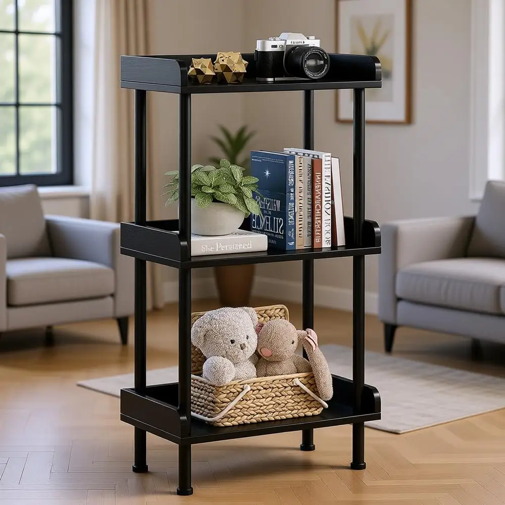 3-Tier Wooden Bookcase with Metal Edges, Industrial Style, for Living Room, Bedroom, or Home Office (Black)
3-Tier Wooden Bookcase with Metal Edges, Industrial Style, for Living Room, Bedroom, or Home Office (Black)