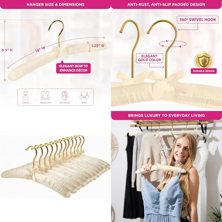 Premium Padded Hangers for Womens Clothing - Set of 12 Non-Slip Fabric Hangers for Sweaters, Dresses, Coats, Wedding Bride Hang
Premium Padded Hangers for Womens Clothing - Set of 12 Non-Slip Fabric Hangers for Sweaters, Dresses, Coats, Wedding Bride Hang