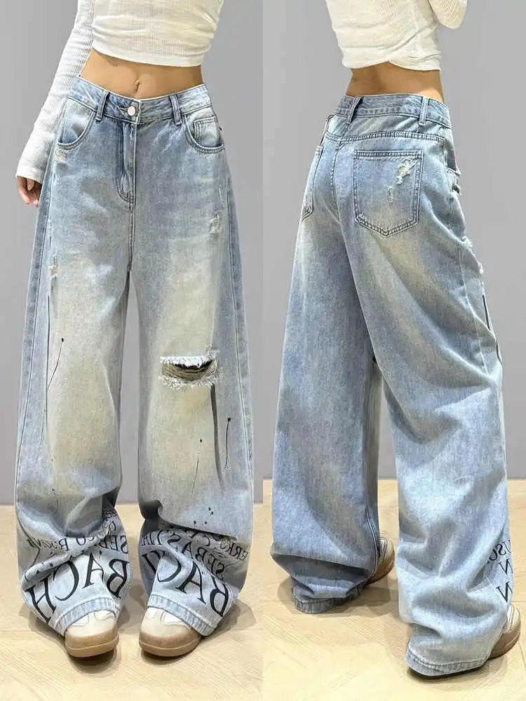 Woman High Waist Wide Leg Jeans Female Vintage High Street Y2k 2000s Casual Pants Lady Fashion Blue Loose Denim Trouserse
Woman High Waist Wide Leg Jeans Female Vintage High Street Y2k 2000s Casual Pants Lady Fashion Blue Loose Denim Trouserse