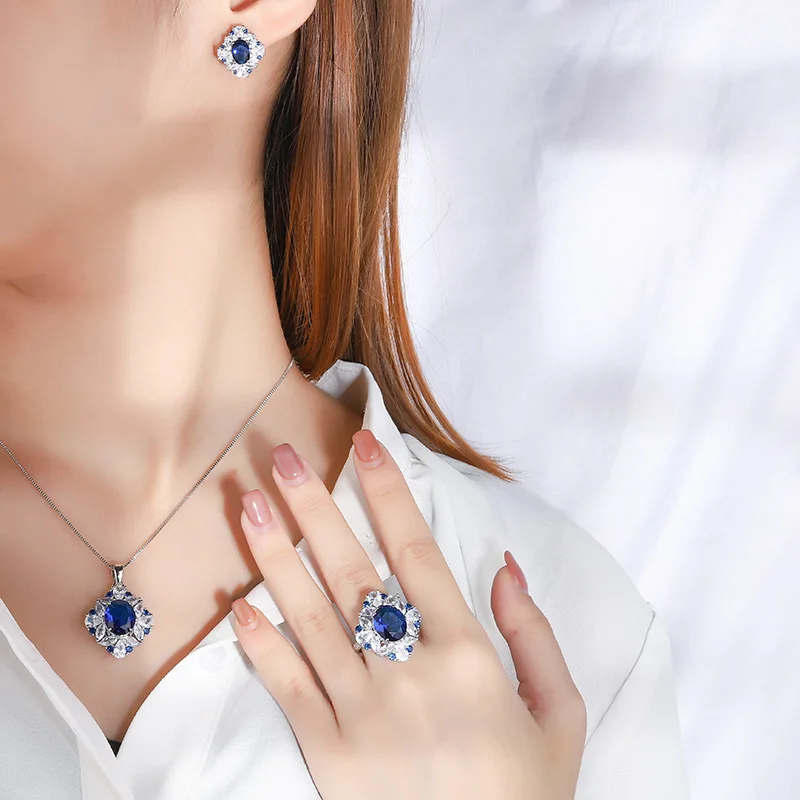 Retro Fashion Sapphire Oval Pendant Earrings Necklace Luxury Women Adjustable Ring Crystal Jewelry Aesthetics Gift
Retro Fashion Sapphire Oval Pendant Earrings Necklace Luxury Women Adjustable Ring Crystal Jewelry Aesthetics Gift