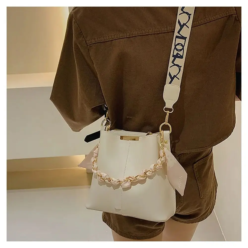 1Pcs PU Leather Bucket Bag Gold Chain Silk Scarf Decor Versatile Crossbody Bag Work Fashion Casual Style Large Capacity 8 S2df2e92229ec4474b81d97cc45150b21M
