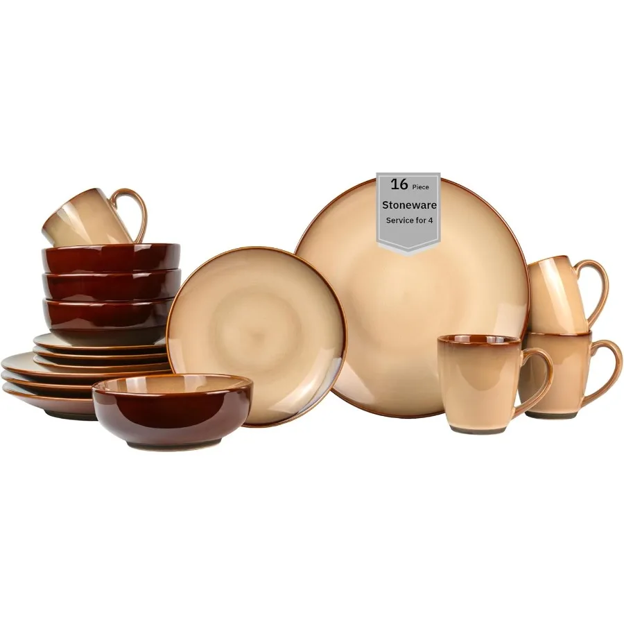 16Piece Stoneware Dinnerware Set for 4 with Reactive Glaze on Earthy Brown Plates and Bowls Ceramic Dish Set for Daily Dining G
16Piece Stoneware Dinnerware Set for 4 with Reactive Glaze on Earthy Brown Plates and Bowls Ceramic Dish Set for Daily Dining G