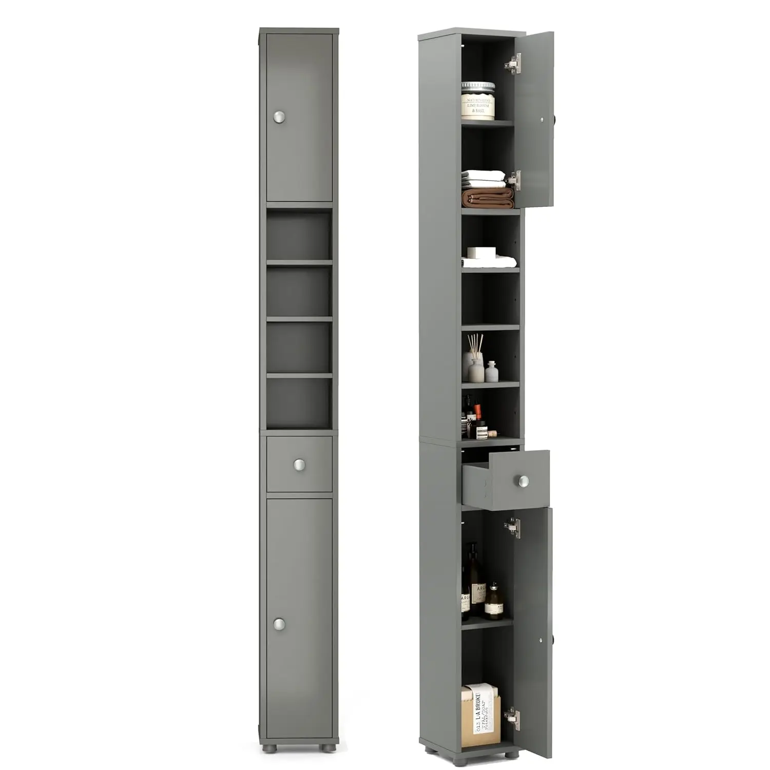 71" Tall Linen Cabinet Freestanding Drawer Doors Adjustable Shelves Narrow Bathroom Living Room, Customized
71" Tall Linen Cabinet Freestanding Drawer Doors Adjustable Shelves Narrow Bathroom Living Room, Customized