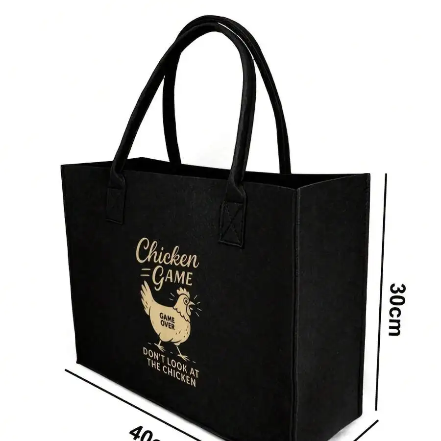Black Felt Tote Bag With Humorous Chicken Graphic Print For Adults
Black Felt Tote Bag With Humorous Chicken Graphic Print For Adults