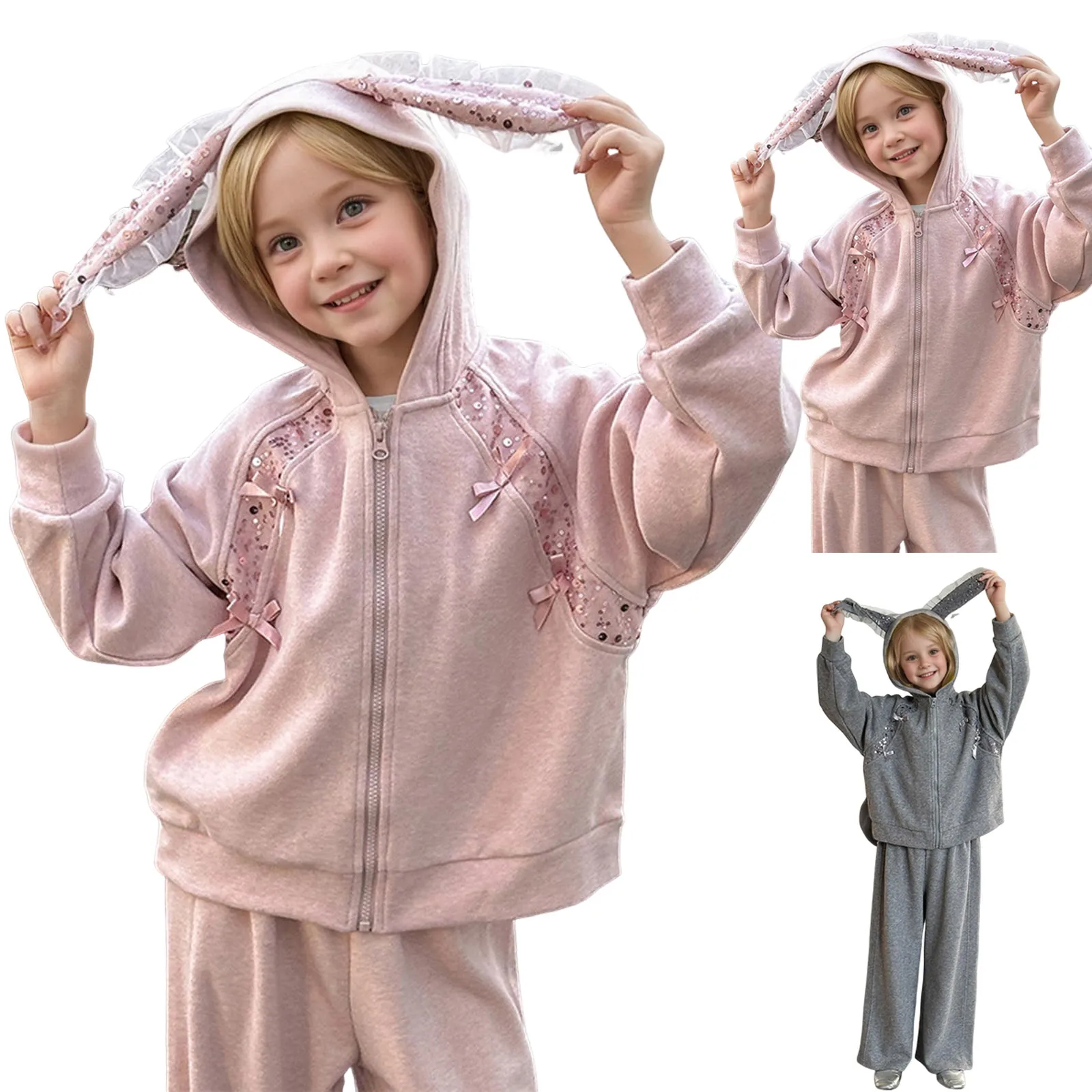 Модный комплект свитшотов для девочек-подростков на флисовой подкладке, утолщенный повседневный комплект с кроличьими ушками и блестками, удобный комплект с широкими штанинами для малышей
Модный комплект свитшотов для девочек-подростков на флисовой подкладке, утолщенный повседневный комплект с кроличьими ушками и блестками, удобный комплект с широкими штанинами для малышей