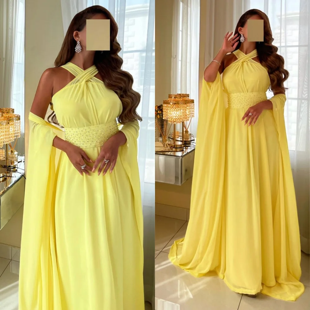 Customized Exquisite Yellow Chiffon Evening Dress Temperament Celebrity Gowns Halter Sleeveless Crystal Special Occasion Gowns
Customized Exquisite Yellow Chiffon Evening Dress Temperament Celebrity Gowns Halter Sleeveless Crystal Special Occasion Gowns