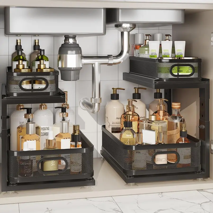 Комплект органайзера под раковину с направляющими для шарикоподшипников NextGen, двухуровневая прецизионная сетчатая выдвижная полка для хранения в ванной комнате.
Комплект органайзера под раковину с направляющими для шарикоподшипников NextGen, двухуровневая прецизионная сетчатая выдвижная полка для хранения в ванной комнате.