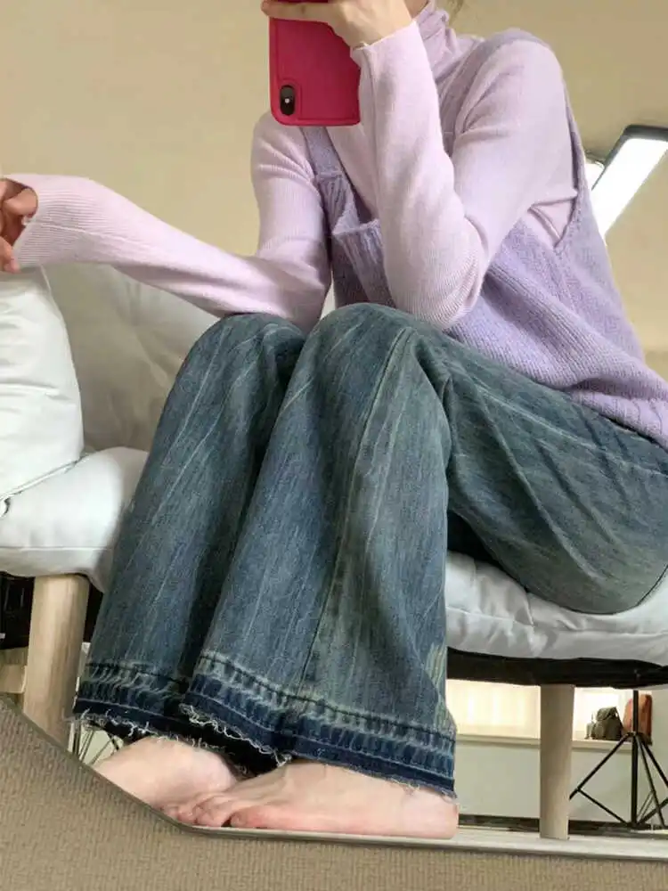 American Retro Blue Wide Leg Denim Jeans Women's Elastic Thin High Waist Loose Slimming Not Sticky Leg Hoof Pants Summer
American Retro Blue Wide Leg Denim Jeans Women's Elastic Thin High Waist Loose Slimming Not Sticky Leg Hoof Pants Summer