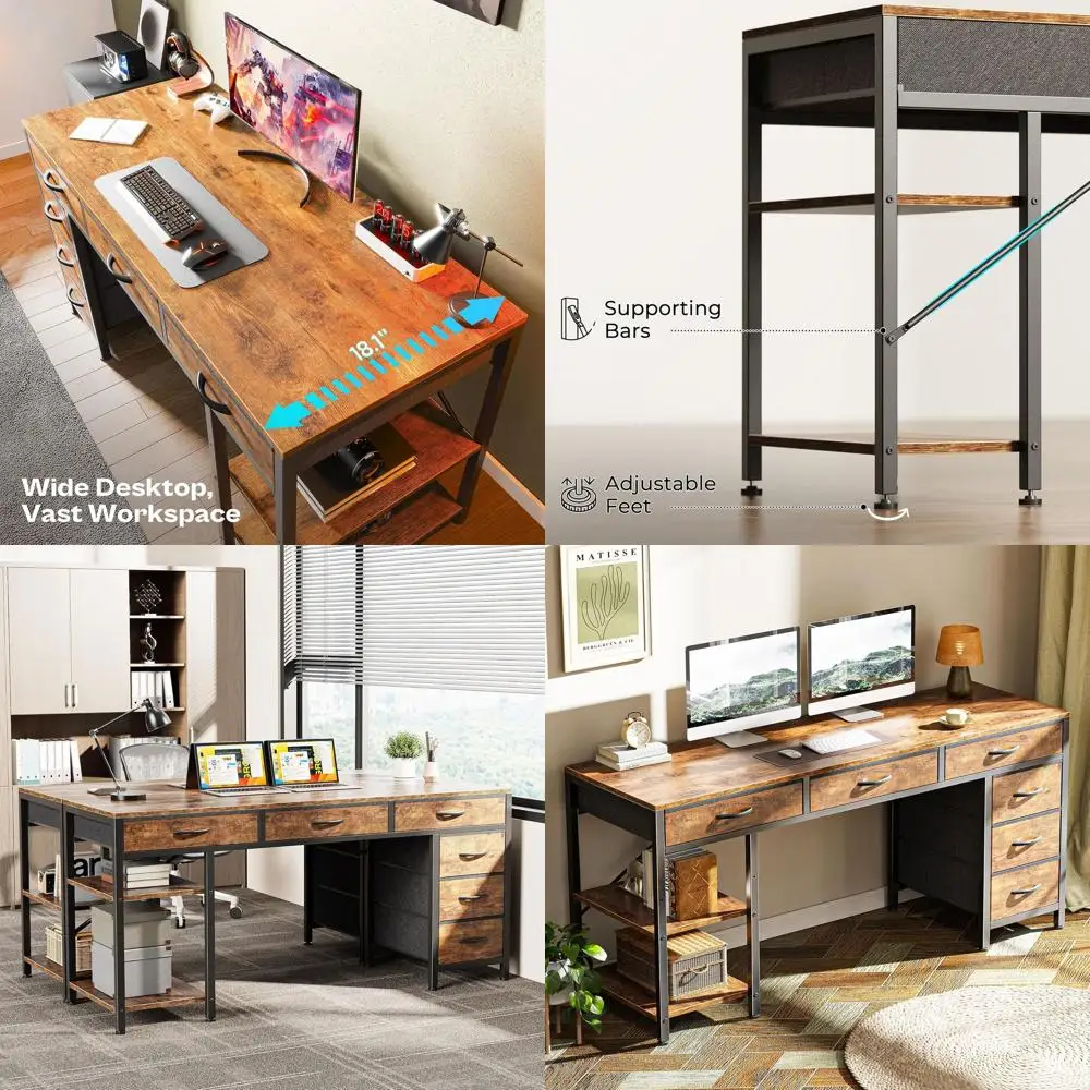 Rustic Brown 54 Home Office Desk with 6 Drawers, Storage Shelves, and Corner Design for Study & Living Room
Rustic Brown 54 Home Office Desk with 6 Drawers, Storage Shelves, and Corner Design for Study & Living Room