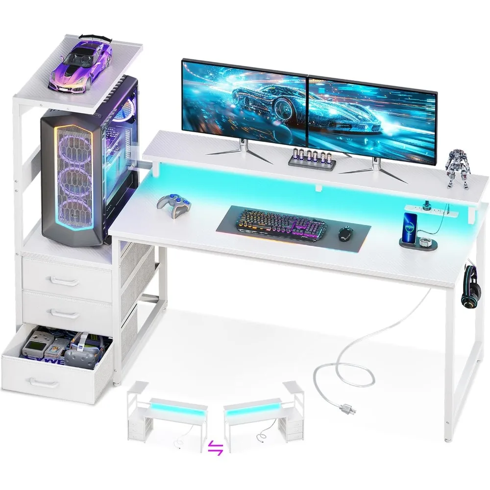 59 Inch Gaming Desk with USB Charging Ports & LED Light- Reversible Computer Desk with Storage Shelves & Monitor Stand, Modern
59 Inch Gaming Desk with USB Charging Ports & LED Light- Reversible Computer Desk with Storage Shelves & Monitor Stand, Modern