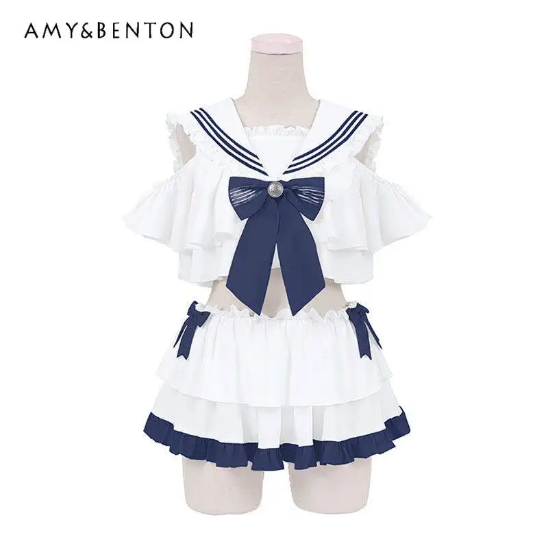 Summer Vacation Seaside Lolita Cute Navy Collar Swimsuit Sweet Girl Ruffle Edge Off Shoulder Top Multi-layer Skirt Two-piece Set
Summer Vacation Seaside Lolita Cute Navy Collar Swimsuit Sweet Girl Ruffle Edge Off Shoulder Top Multi-layer Skirt Two-piece Set