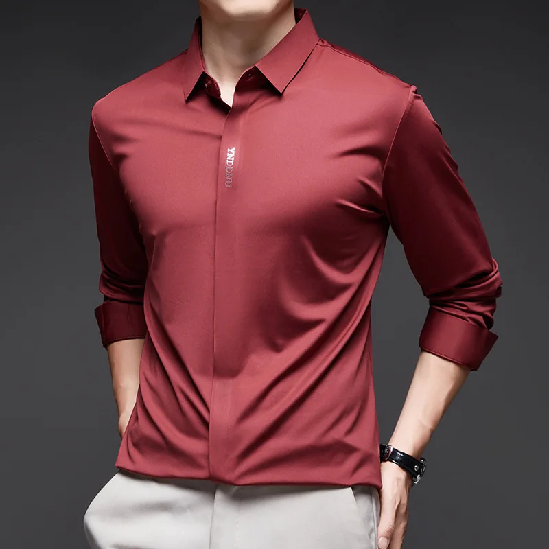 Ice Silk Elastic Long Sleeve Casual Shirt Men's Autumn Business Anti-Wrinkle Crease-Free Collar Stand up Polyester Fiber Shirt
Ice Silk Elastic Long Sleeve Casual Shirt Men's Autumn Business Anti-Wrinkle Crease-Free Collar Stand up Polyester Fiber Shirt