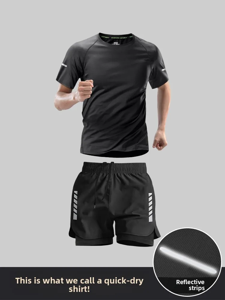 Спортивный костюм из ледяного шелка для мужчин: летний комплект для бега, марафона и тренировок, футболка с коротким рукавом и шорты, одежда для фитнеса
Спортивный костюм из ледяного шелка для мужчин: летний комплект для бега, марафона и тренировок, футболка с коротким рукавом и шорты, одежда для фитнеса