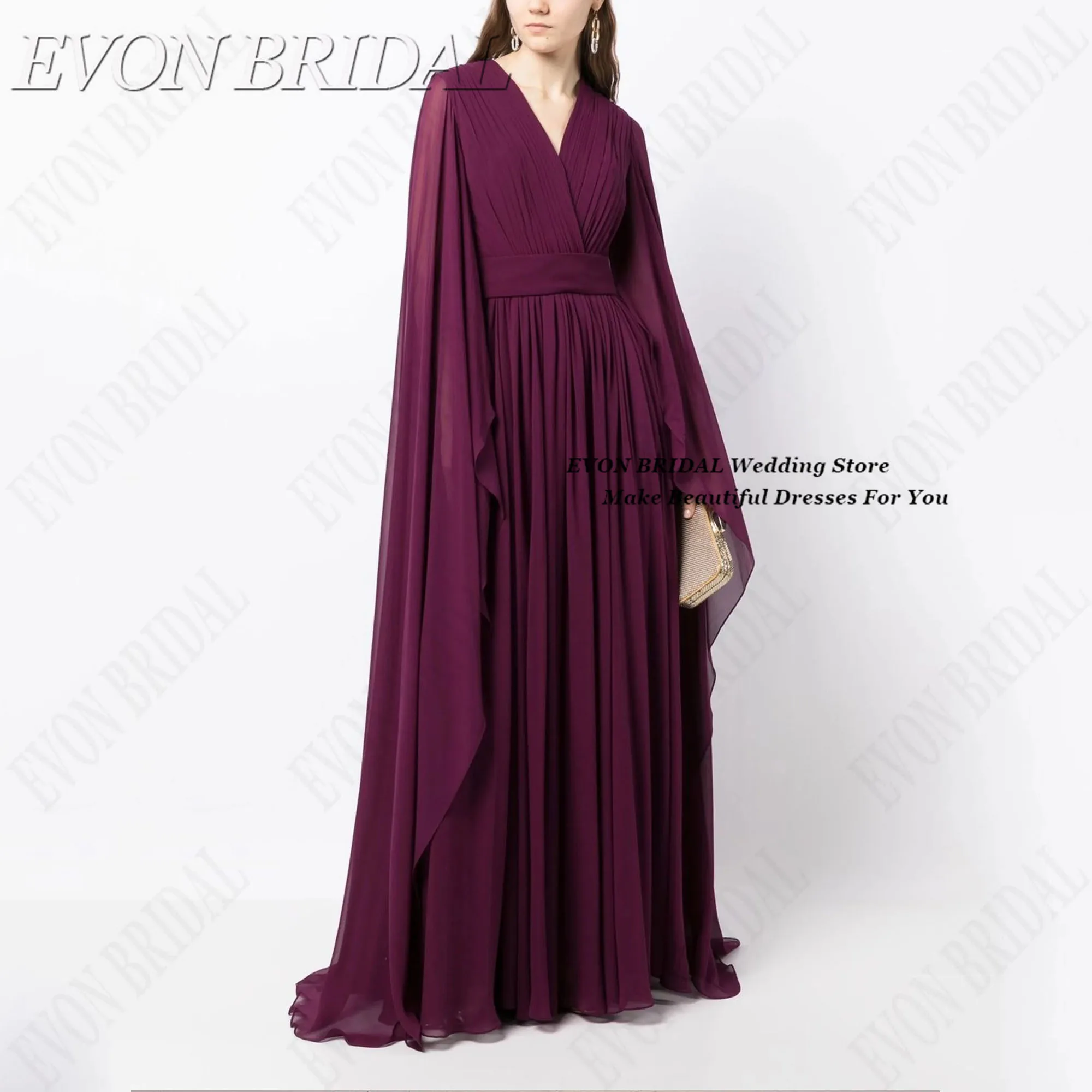 Fuchsia فستان سهرة نسائي With Capes Classic V-Neck Prom Party Dress Chiffon Evening Party Dress EVON BRIDAL Custom
Fuchsia فستان سهرة نسائي With Capes Classic V-Neck Prom Party Dress Chiffon Evening Party Dress EVON BRIDAL Custom