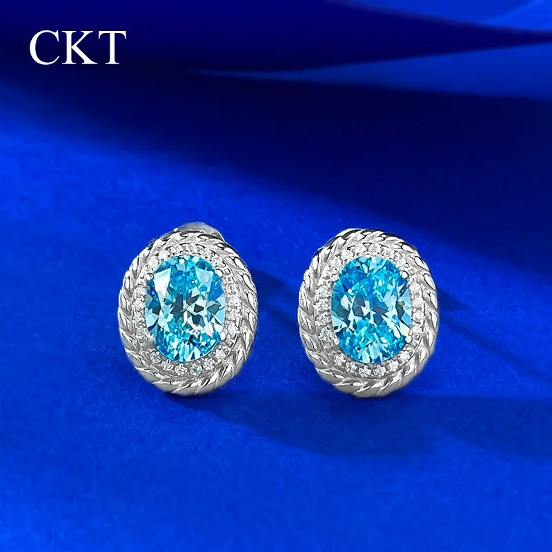 CKT Classic 925 Sterling Silver Oval Cut 6*8 MM Aquamarine Moissanite Diamond Gemstone Ear Studs Earrings Fine Jewelry
CKT Classic 925 Sterling Silver Oval Cut 6*8 MM Aquamarine Moissanite Diamond Gemstone Ear Studs Earrings Fine Jewelry