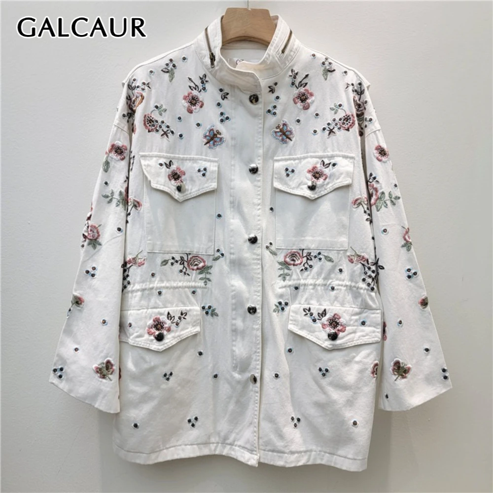 GALCAUR White Spliced Embroidery Jacket Female Stand Collar Long Sleeve Loose Streetwear Design Women's Jackets Autumn Fashion
GALCAUR White Spliced Embroidery Jacket Female Stand Collar Long Sleeve Loose Streetwear Design Women's Jackets Autumn Fashion