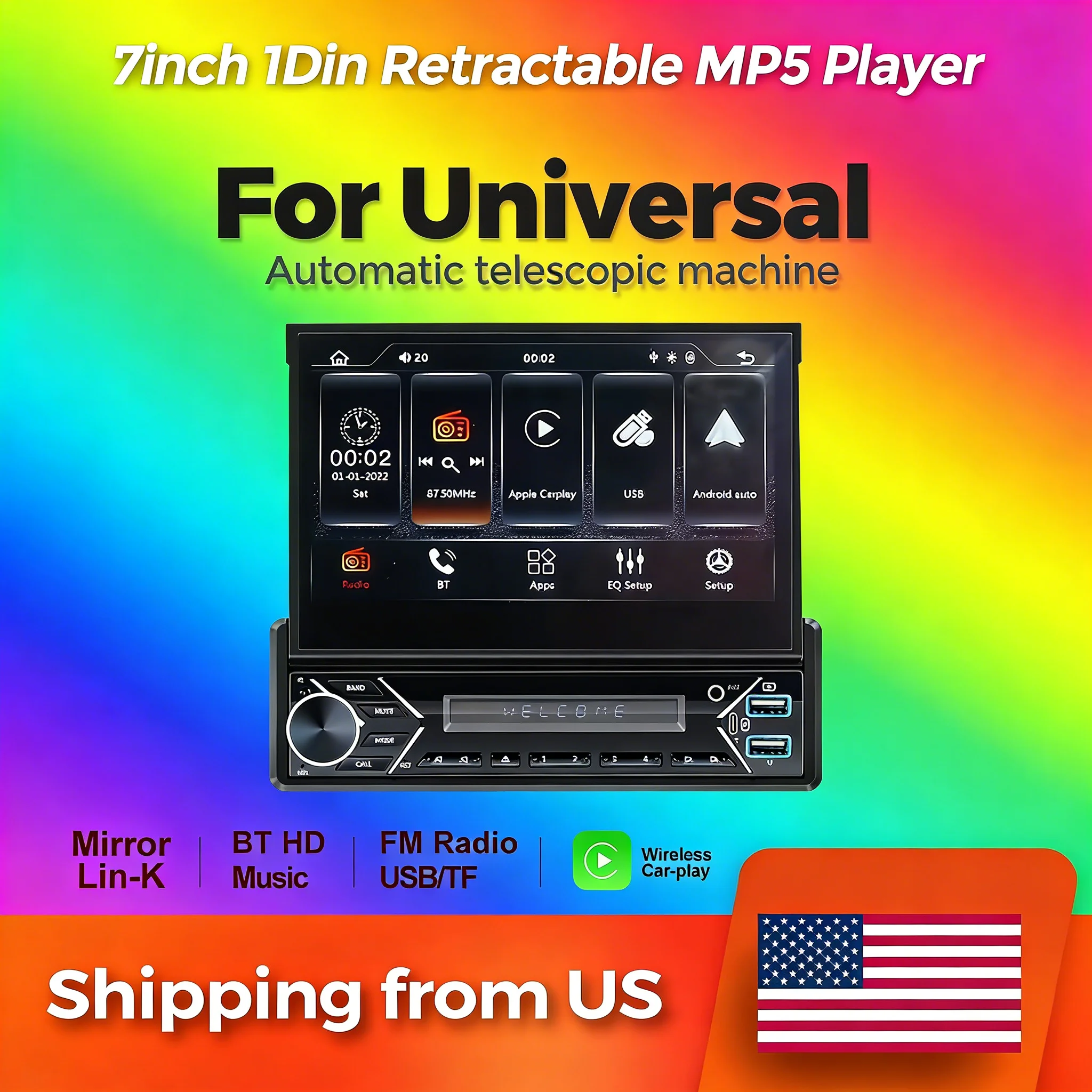 1 Din Universal MP5 Wireless CarPlay Android Auto 7inch Car Radio Automatic Retractable Screen Multimedia Video Player Foldable
1 Din Universal MP5 Wireless CarPlay Android Auto 7inch Car Radio Automatic Retractable Screen Multimedia Video Player Foldable