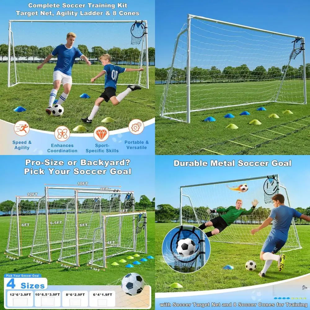 Larger 12x6.5ft Soccer Goals for Adults & Kids, Metal 2 Posts, with Agility Ladder & Target Net for Practice
Larger 12x6.5ft Soccer Goals for Adults & Kids, Metal 2 Posts, with Agility Ladder & Target Net for Practice