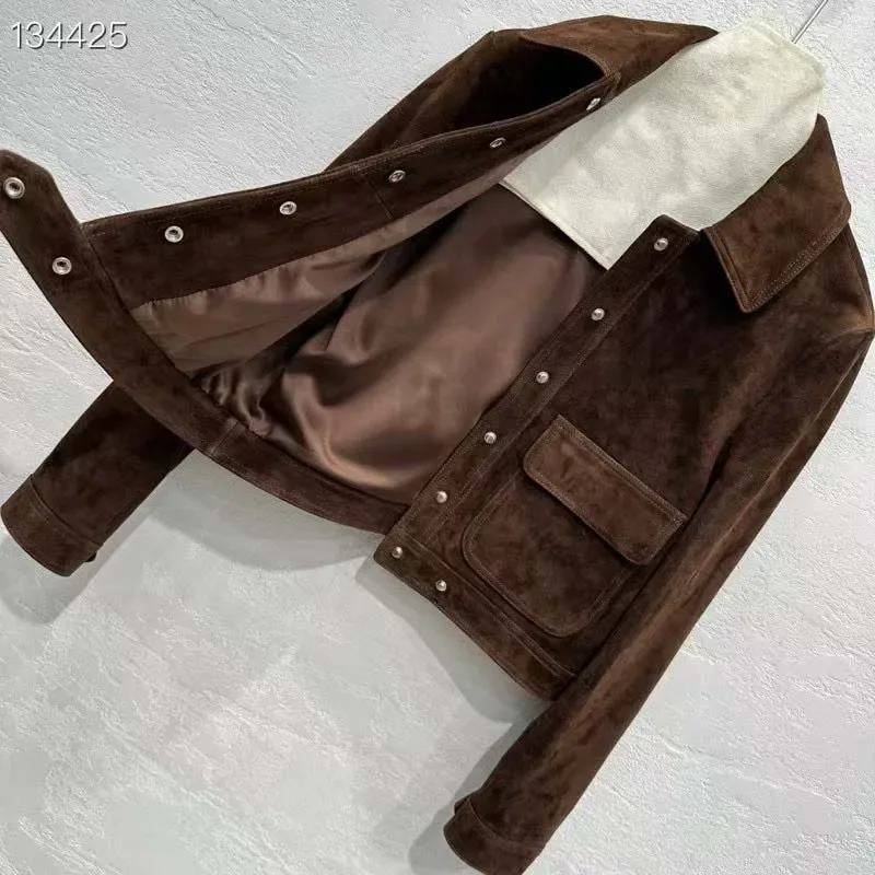 New Fashion Suede Leather Jacket Genuine Short Length Turn-Down Collar Big Pockets Single-Breasted Men's Casual Outerwear
New Fashion Suede Leather Jacket Genuine Short Length Turn-Down Collar Big Pockets Single-Breasted Men's Casual Outerwear