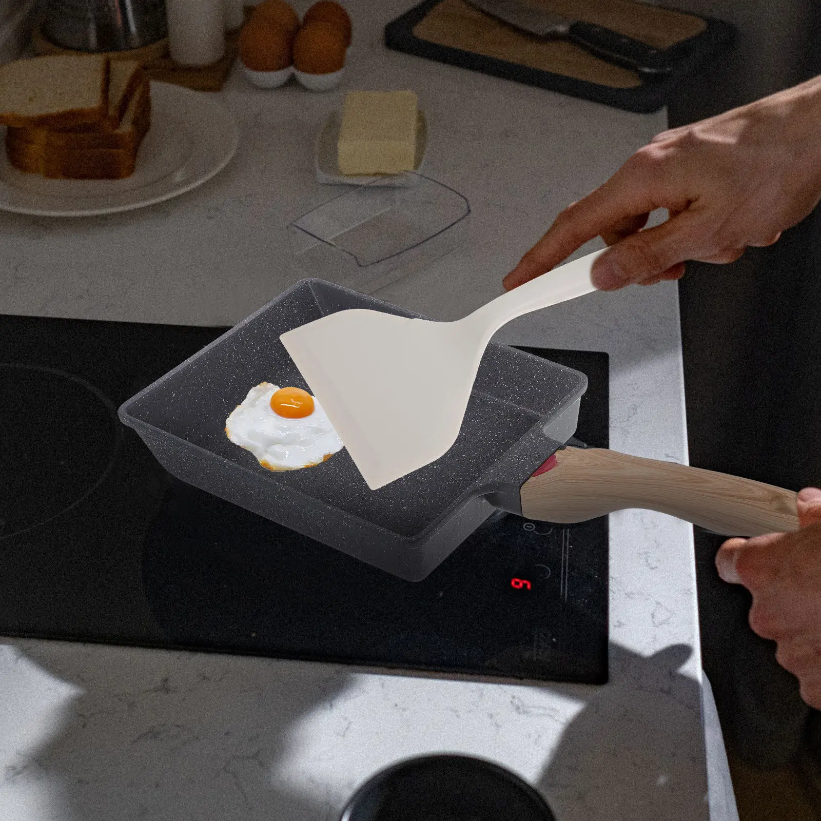 1Set Multifunction Non-Stick Frying Pan Ergonomic Handle Kitchen Pan for Cooking Egg Steak Breakfast Daily Use