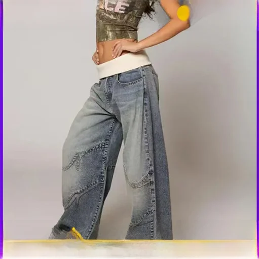 Stylish Low Waist American Style Jeans Denim Pants Streetwear Trousers Loose Straight Cut Daily Wear for Young Women
Stylish Low Waist American Style Jeans Denim Pants Streetwear Trousers Loose Straight Cut Daily Wear for Young Women