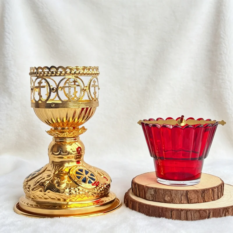 Traditional Byzantine Vigil Lamp Gold Metal Red Glass Lampada Standing Candle Holder for Church Altar Christian Religious Gift
Traditional Byzantine Vigil Lamp Gold Metal Red Glass Lampada Standing Candle Holder for Church Altar Christian Religious Gift