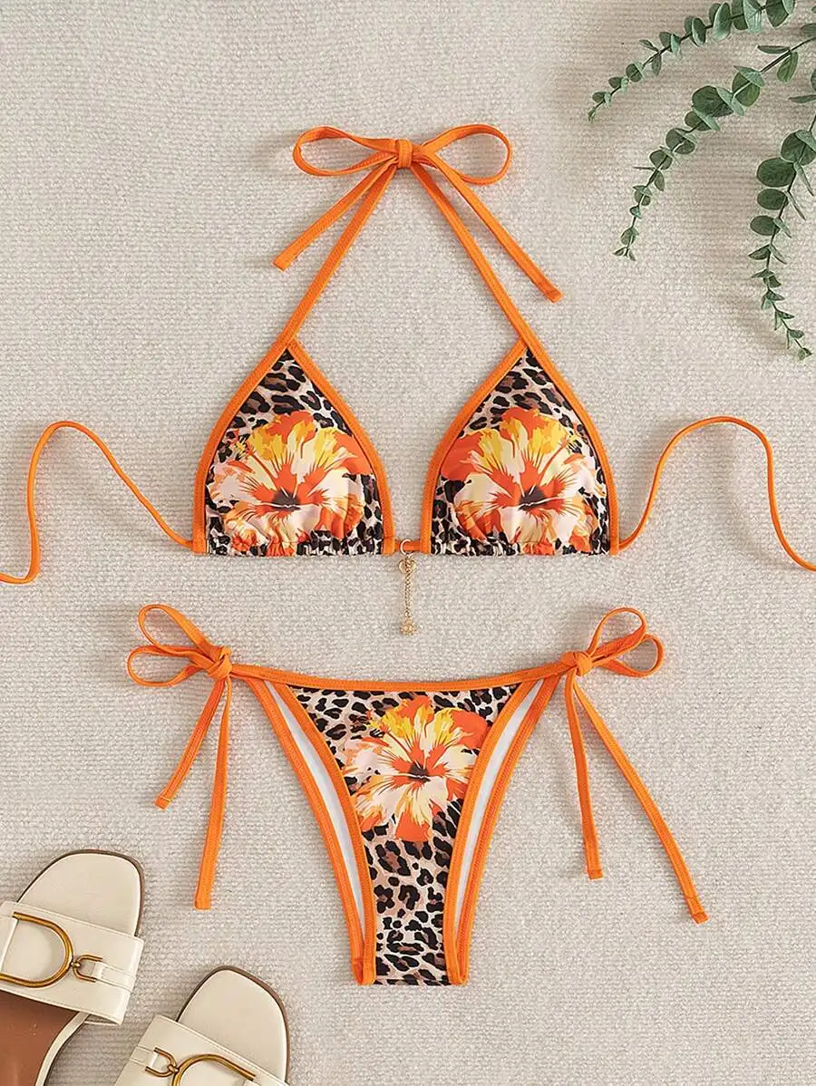 Women Floral Leopard Print Tie Side Bikini Set Summer Beach Swimsuit
Women Floral Leopard Print Tie Side Bikini Set Summer Beach Swimsuit