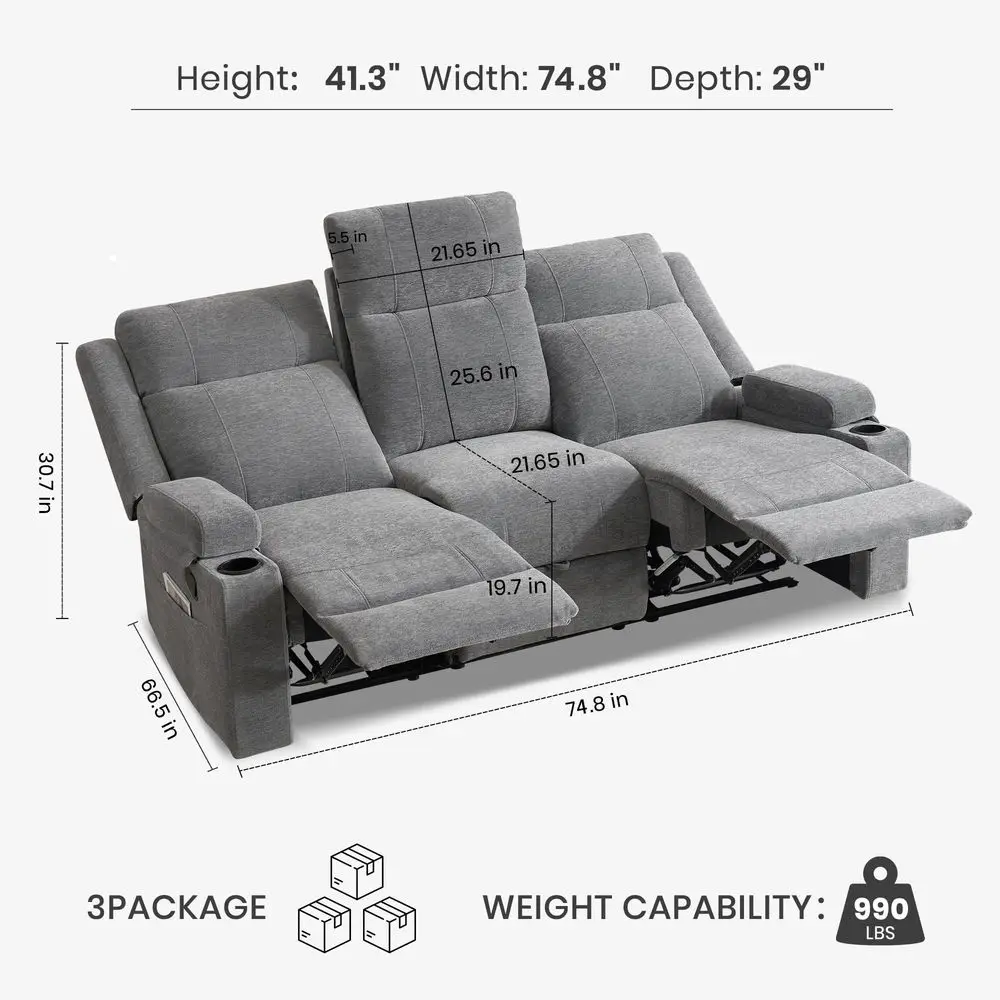 Manual Reclining Sofa with Storage Drawer, 3 Seat Wall Hugger Recliner Couch with Cup Holders, Side Pockets, Chenille Fabric, C
Manual Reclining Sofa with Storage Drawer, 3 Seat Wall Hugger Recliner Couch with Cup Holders, Side Pockets, Chenille Fabric, C