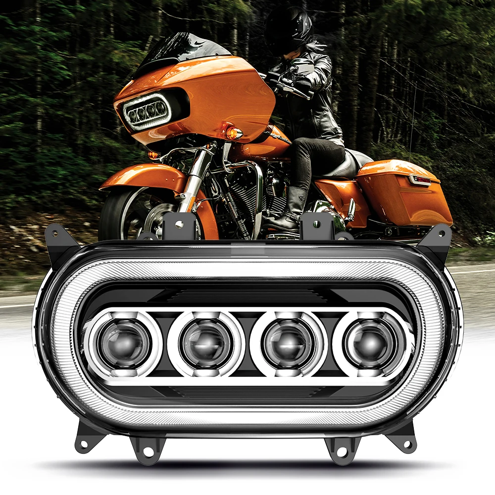 Full LED DRL brightest 140W motorcycle headlight assembly for Harley Road Glide FLTRX. 2015 - 2022 black LED Projector Headlamp
Full LED DRL brightest 140W motorcycle headlight assembly for Harley Road Glide FLTRX. 2015 - 2022 black LED Projector Headlamp