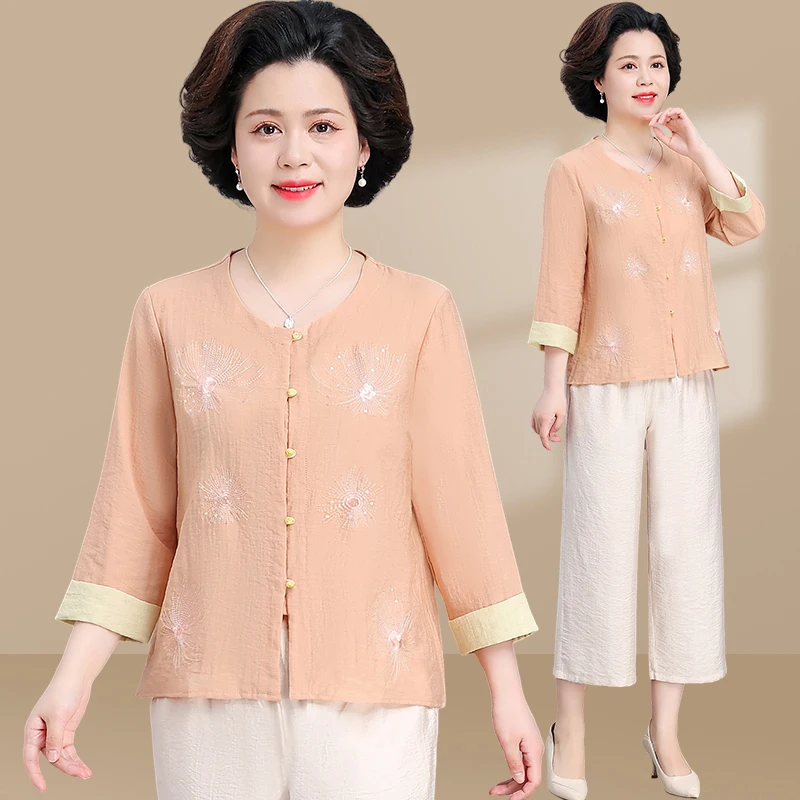 Новый китайский летний комплект из хлопка и льна: тонкий женский топ и брюки для женщин среднего возраста, модный свободный крой
Новый китайский летний комплект из хлопка и льна: тонкий женский топ и брюки для женщин среднего возраста, модный свободный крой