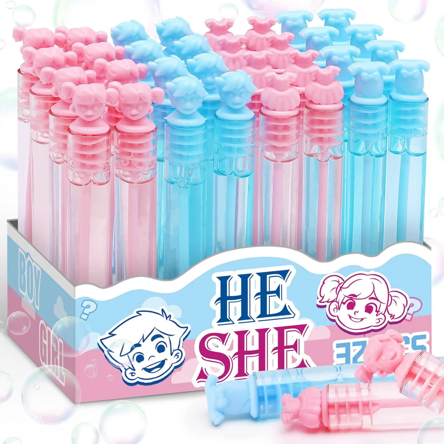 32 Pack Gender Reveal Bubble Wands, Blue & Pink Party Favors for New Parents, Baby Shower Supplies, Mini Pinata Fillers
32 Pack Gender Reveal Bubble Wands, Blue & Pink Party Favors for New Parents, Baby Shower Supplies, Mini Pinata Fillers
