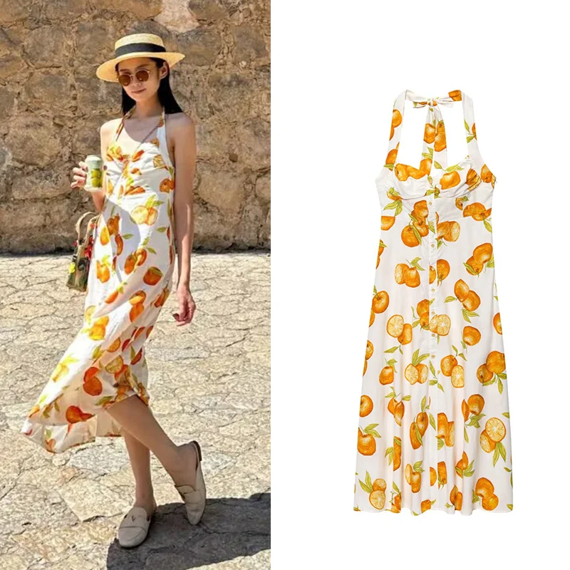 Women's Dress 2026 Summer New Vacation Style Printed Halter Neck Dress Casual Chic Female Dress
Women's Dress 2026 Summer New Vacation Style Printed Halter Neck Dress Casual Chic Female Dress