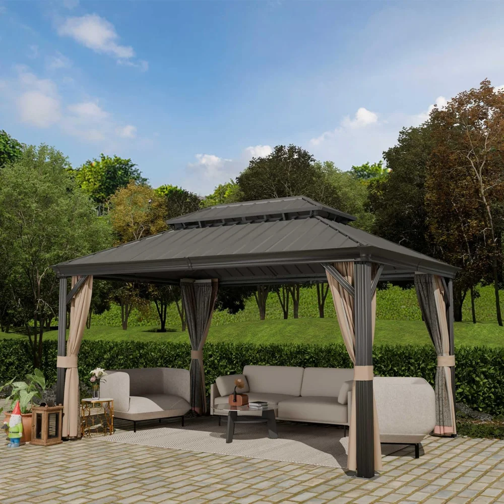 10' x 14' Hardtop Gazebo, Aluminum Frame Pavilion with Galvanized Steel Double Roof Heavy Duty Permanent Gazebo with Mosquito Ne
10' x 14' Hardtop Gazebo, Aluminum Frame Pavilion with Galvanized Steel Double Roof Heavy Duty Permanent Gazebo with Mosquito Ne