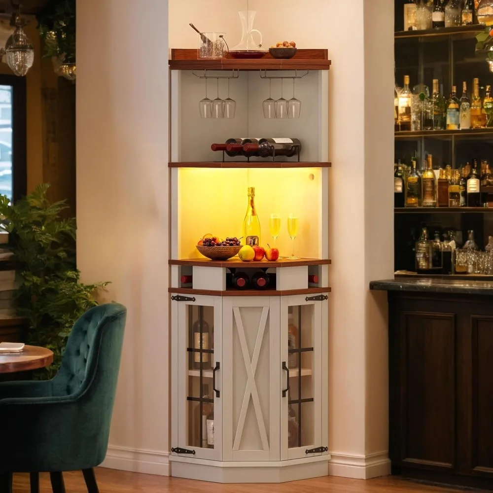 72" Tall Corner Wine Bar Cabinet With Glass Door & Led Lights, Farmhouse Liquor Bar Cabinet With Glass & Wine Holder
72" Tall Corner Wine Bar Cabinet With Glass Door & Led Lights, Farmhouse Liquor Bar Cabinet With Glass & Wine Holder