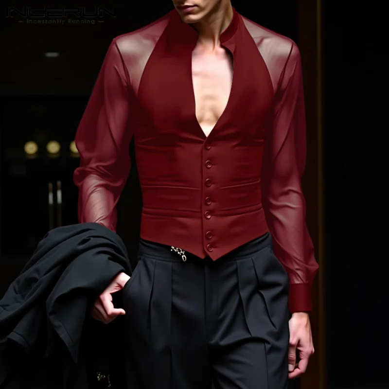 Мужская рубашка в сетку в стиле пэчворк с v-образным вырезом и длинным рукавом, повседневные мужские рубашки, уличная одежда, прозрачные сексуальные модные вечерние майки 2025 INCERUN
Мужская рубашка в сетку в стиле пэчворк с v-образным вырезом и длинным рукавом, повседневные мужские рубашки, уличная одежда, прозрачные сексуальные модные вечерние майки 2025 INCERUN